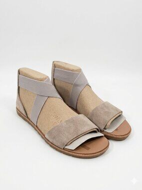 NIB Sorel Ella II Ankle Strap Sandals Taupe Tan Leather Elastic Flat Shoes 9